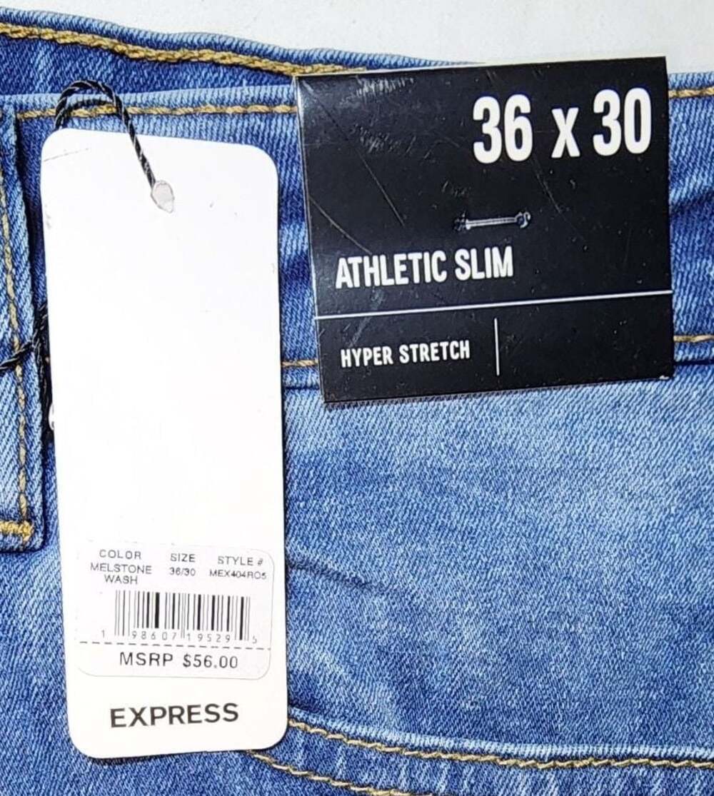 NWT Express Athletic Slim Hyper Stretch Jeans in Melstone Wash size 36 x 30